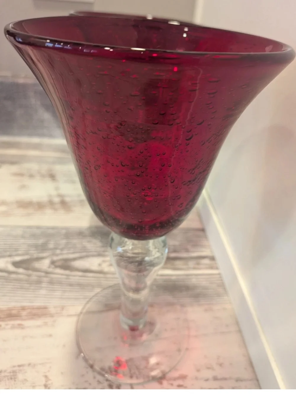 Pair of Artland Iris Ruby Red Seeded Glass Stemmed Goblets